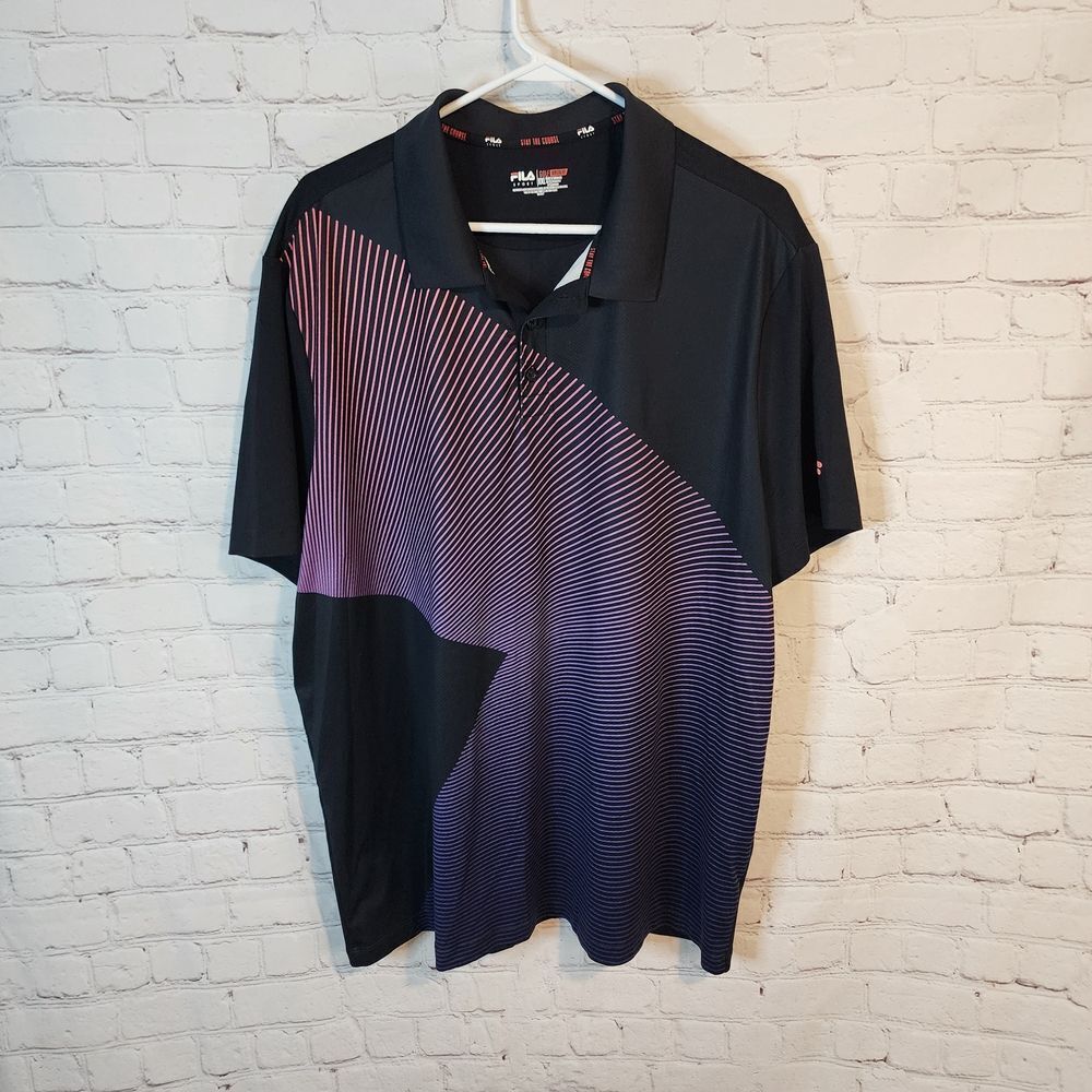 Fila Men's Dynamic Black and Purple Golf Polo Shirt, Size XXL